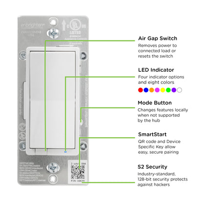 Enbrighten Z-Wave Plus Commercial Grade In-Wall Smart Paddle Switch, 700 Series, White