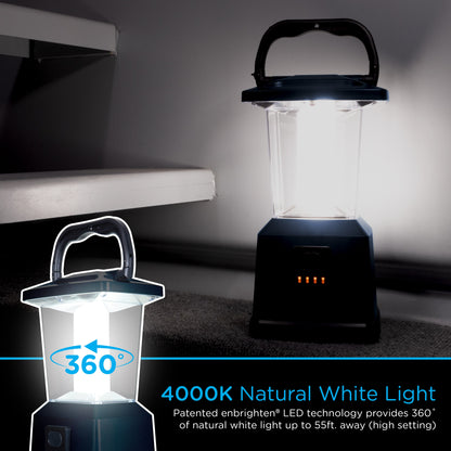 Enbrighten Lux Hybrid Dual Power Color-Select Dimmable LED Lantern with USB Charging, Blue
