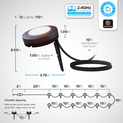 Enbrighten WiFi VIBE Color-Changing LED Landscape Lights, 12 Lights, 110ft. Black Cord