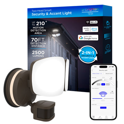 Enbrighten VIBE Outdoor 2-Head Motion-Sensing Back Lit WiFi LED Security Light, Bronze