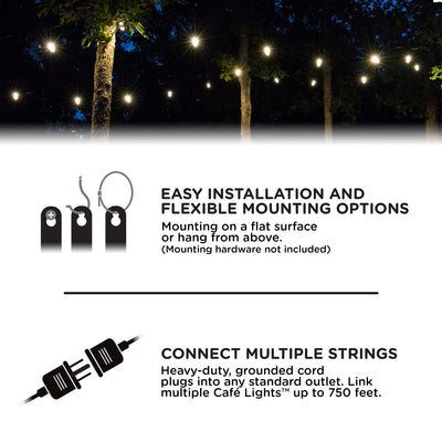 Enbrighten Classic LED Cafe Lights, 24 Bulbs, 48ft. Black Cord