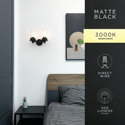 Enbrighten 2-Head Vanity Light with LED Vintage Bulbs, Matte Black