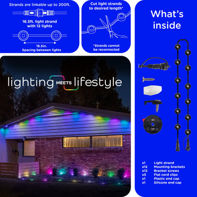 Enbrighten VIBE WiFi Eternity Eave Lights Extension Light Strand, 16.5ft. Black