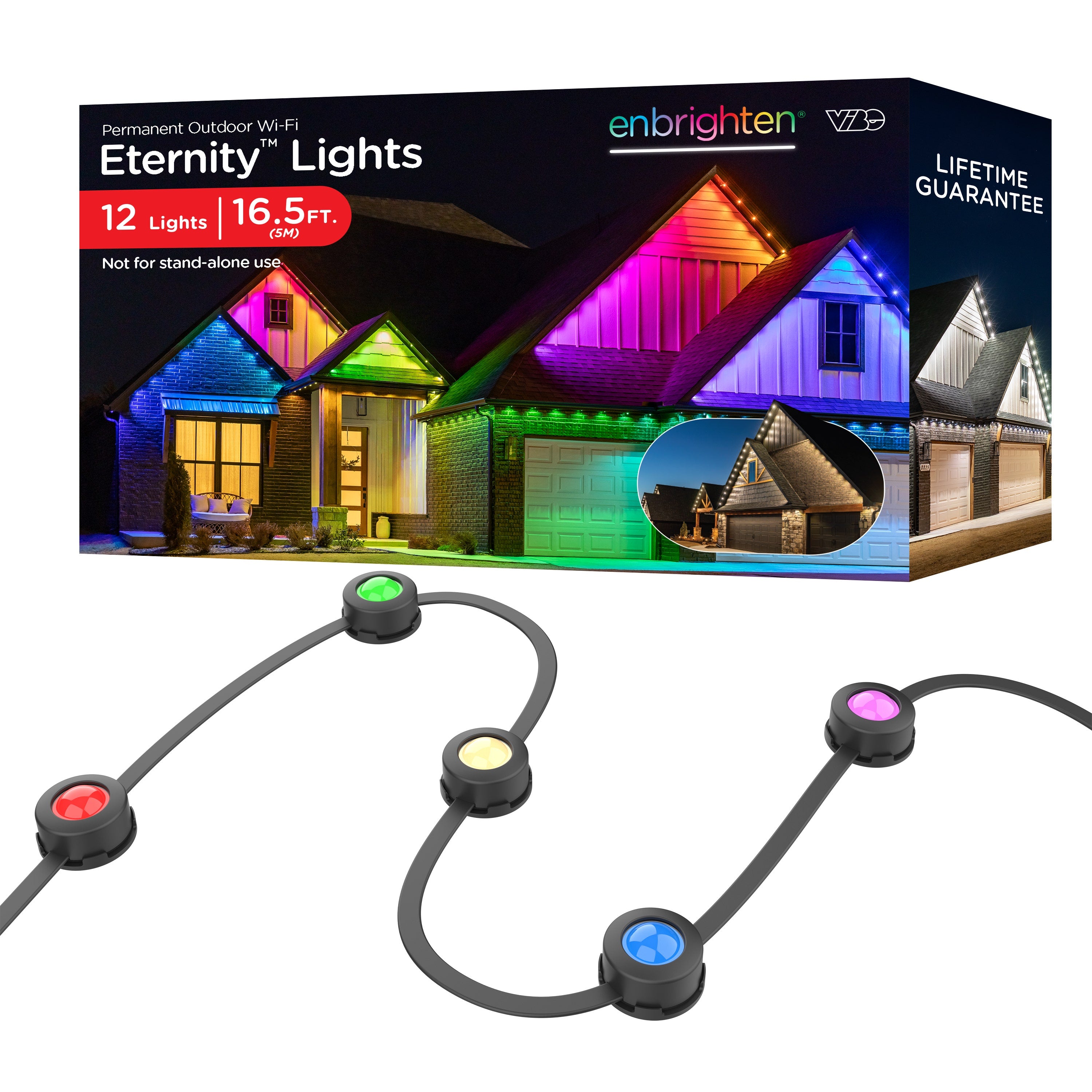 Enbrighten WiFi VIBE Eternity Eave Lights Extension Light Strand, 16.5ft. Black