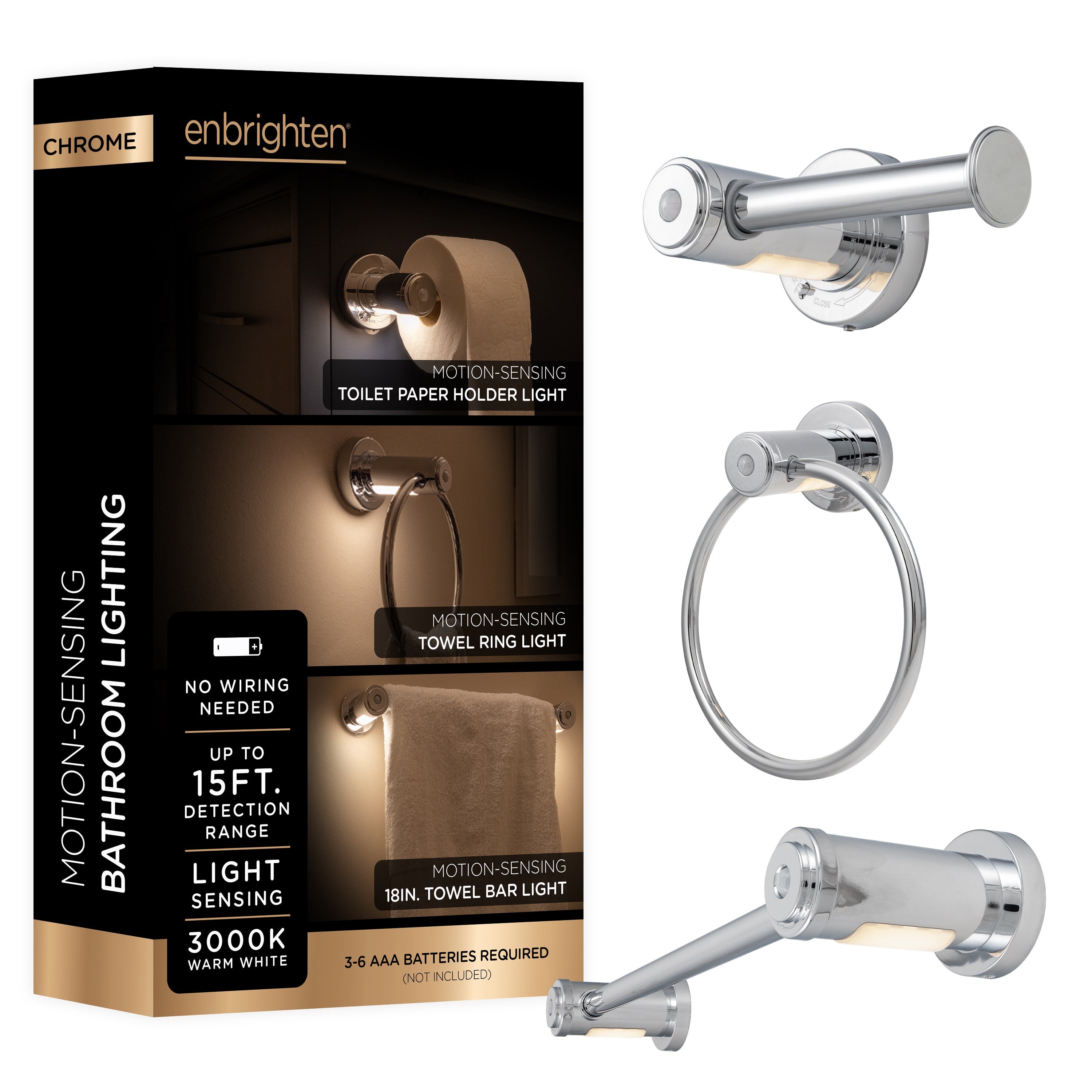 Enbrighten LED Motion Sensing Bathroom Lighting Bundle, Chrome