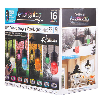 Enbrighten Seasons Color-Changing Classic LED Cafe Lights, 12 Bulbs, 24ft. Black Cord