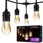 Enbrighten Vintage LED Cafe Lights, 12 Bulbs, 24ft. Black Cord