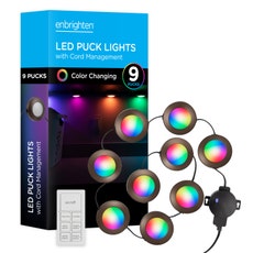 Enbrighten Spectrum Indoor Color-Changing LED Puck Lights, 9 Lights, Up to 18in. Black Cord