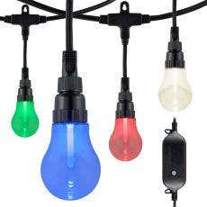 Enbrighten Color-Changing LED Bistro Cafe Lights with Push Button, 12 Bulbs, 24ft. Black Cord