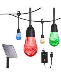 Enbrighten Solar Light Bundle - USB Color-Changing LED Cafe Lights, 24 Bulbs, 24ft. Black Cord and Solar Panel Power Source