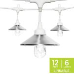 Enbrighten Light Bundle - Classic LED Cafe Lights (6 Bulbs, 12ft. White Cord) and 6 Stainless Steel Cage Shades