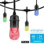 Enbrighten WiFi Seasons Color Changing Classic LED Smart Cafe Lights, 24 Bulbs, 48ft. Black Cord